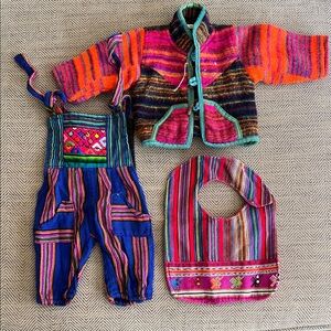 Colorful Baby bundle: Nepal wool jacket, Guatemalan bib and overalls